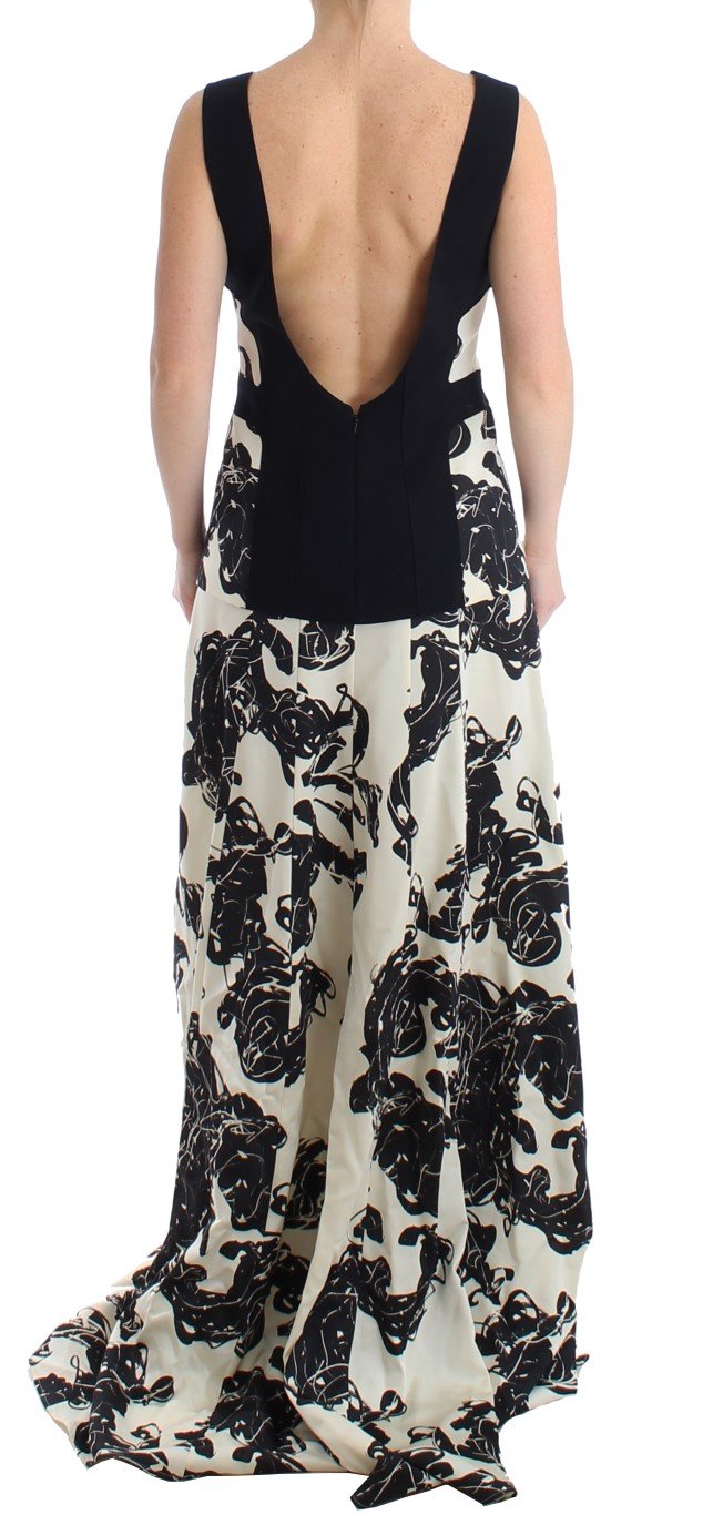 Black White Long Printed Gown Dress