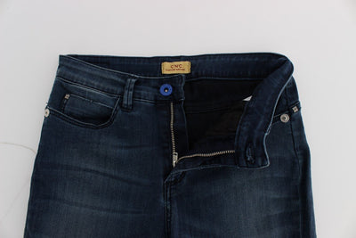Blue Cotton Blend Slim Fit Jeans