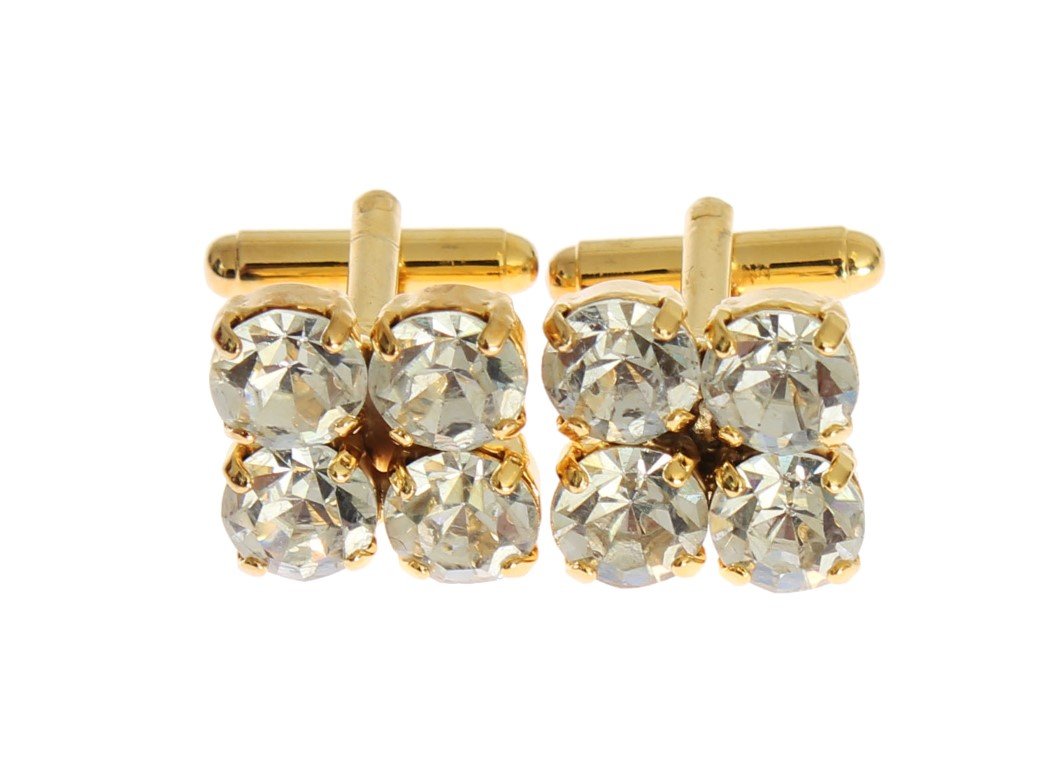 Clear Crystal Gold Brass Cufflinks