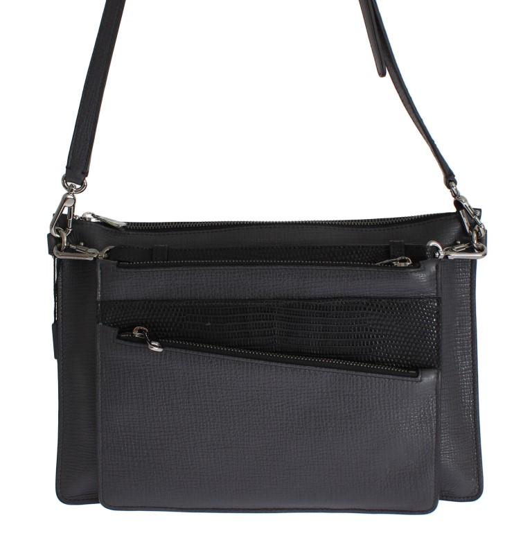 Gray Lizard Leather Shoulder Cross Body Messenger Bag