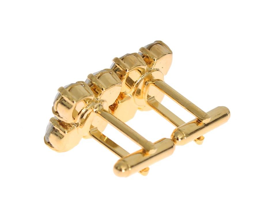 Clear Crystal Gold Brass Cufflinks