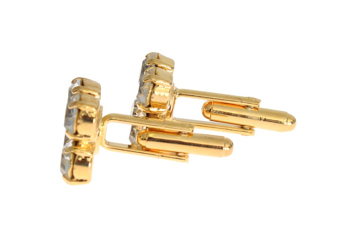 Clear Crystal Gold Brass Cufflinks