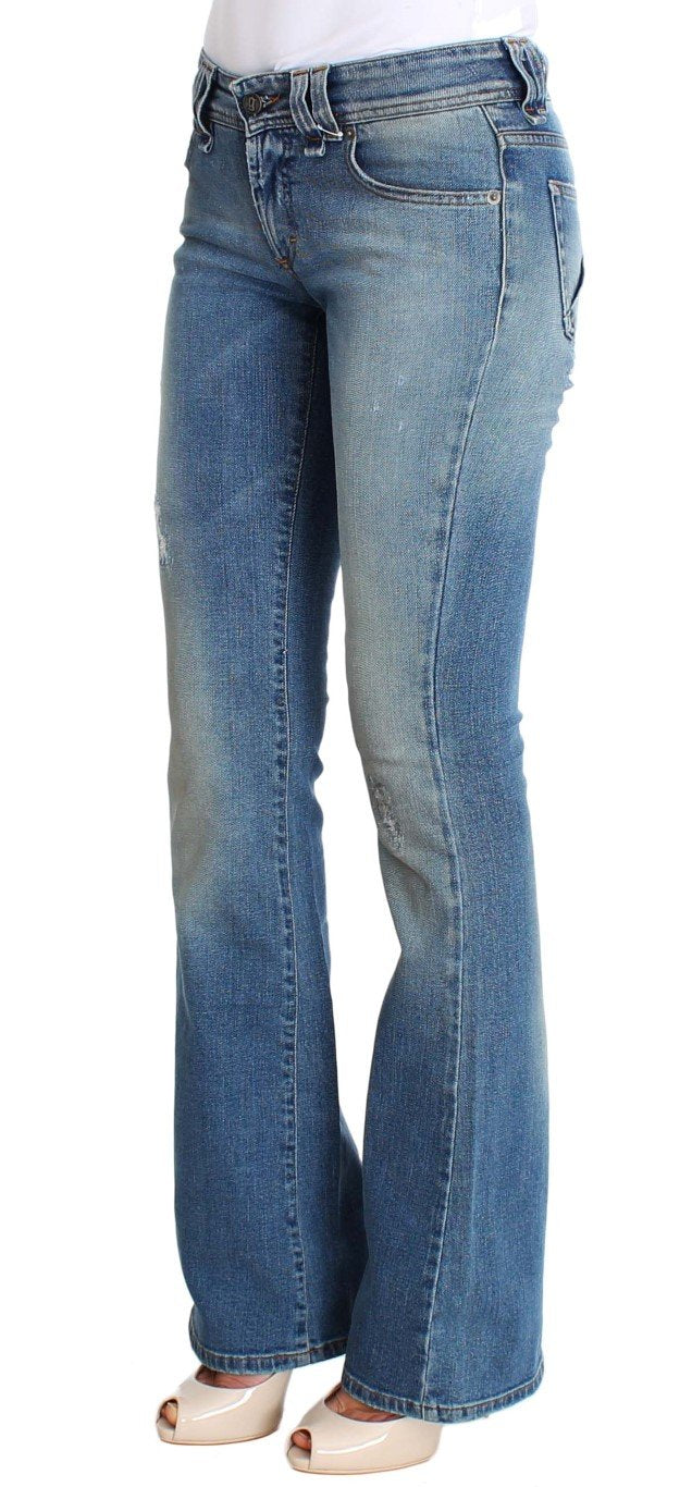 Blue Wash Cotton Stretch Flare Bootcut Jeans