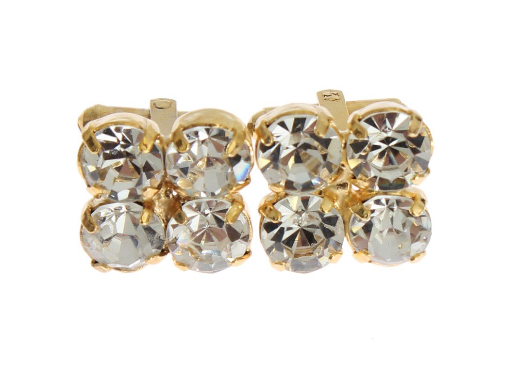 Gold Brass Clear Crystal Cufflinks