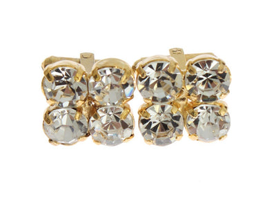 Gold Brass Clear Crystal Cufflinks