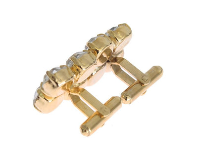 Gold Brass Clear Crystal Cufflinks