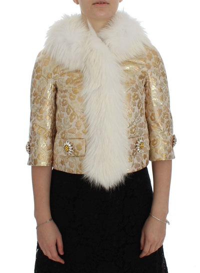 Gold Brocade Crystal Fur Coat Jacket