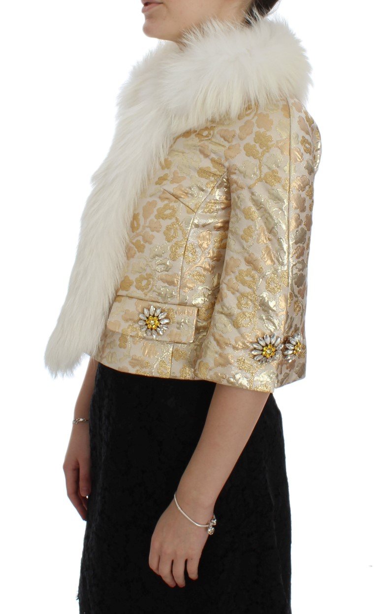 Gold Brocade Crystal Fur Coat Jacket