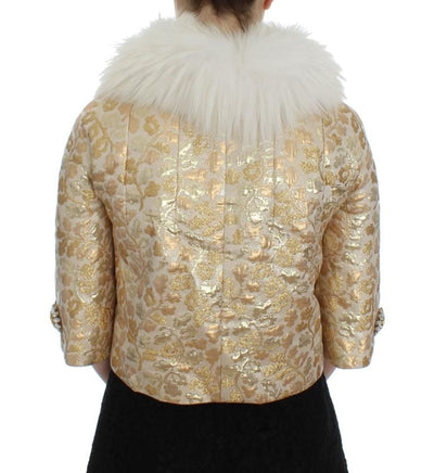 Gold Brocade Crystal Fur Coat Jacket