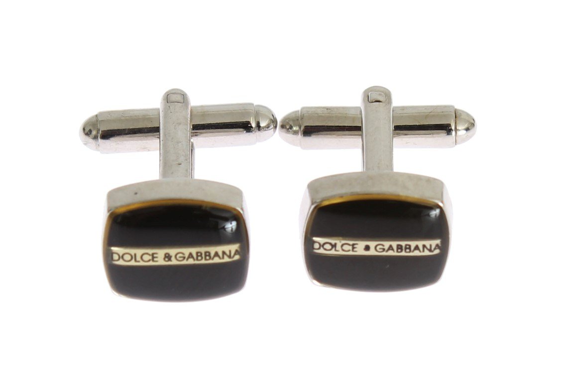 Black Silver Brass Cufflinks