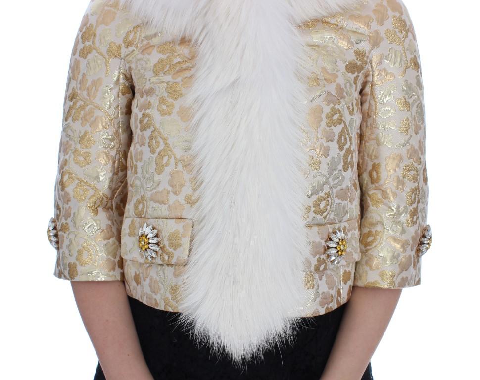 Gold Brocade Crystal Fur Coat Jacket