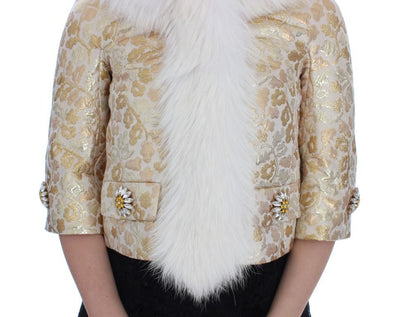 Gold Brocade Crystal Fur Coat Jacket