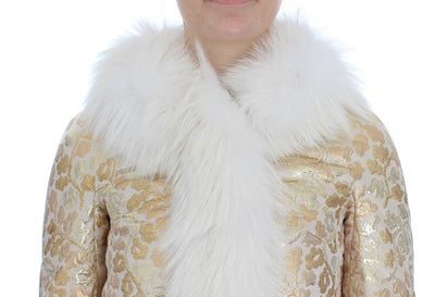 Gold Brocade Crystal Fur Coat Jacket