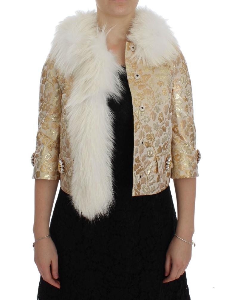 Gold Brocade Crystal Fur Coat Jacket