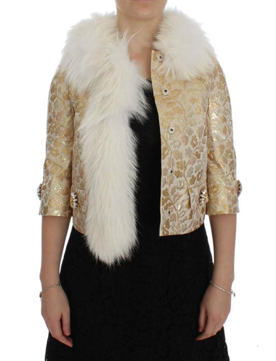 Gold Brocade Crystal Fur Coat Jacket