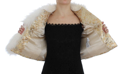 Gold Brocade Crystal Fur Coat Jacket