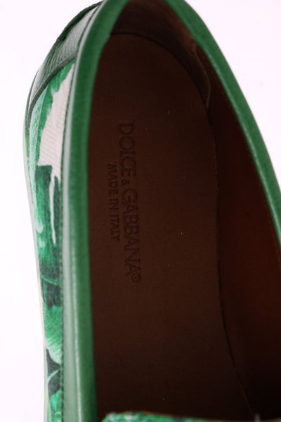 Green Banana Print Brocade Crystal Moccasins Shoes