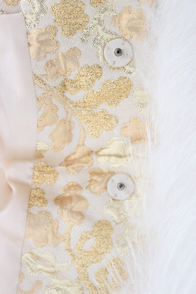 Gold Brocade Crystal Fur Coat Jacket