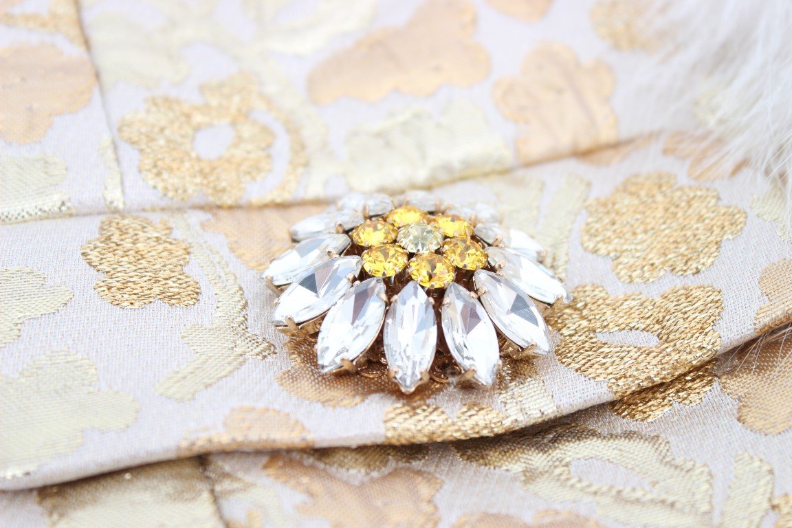 Gold Brocade Crystal Fur Coat Jacket