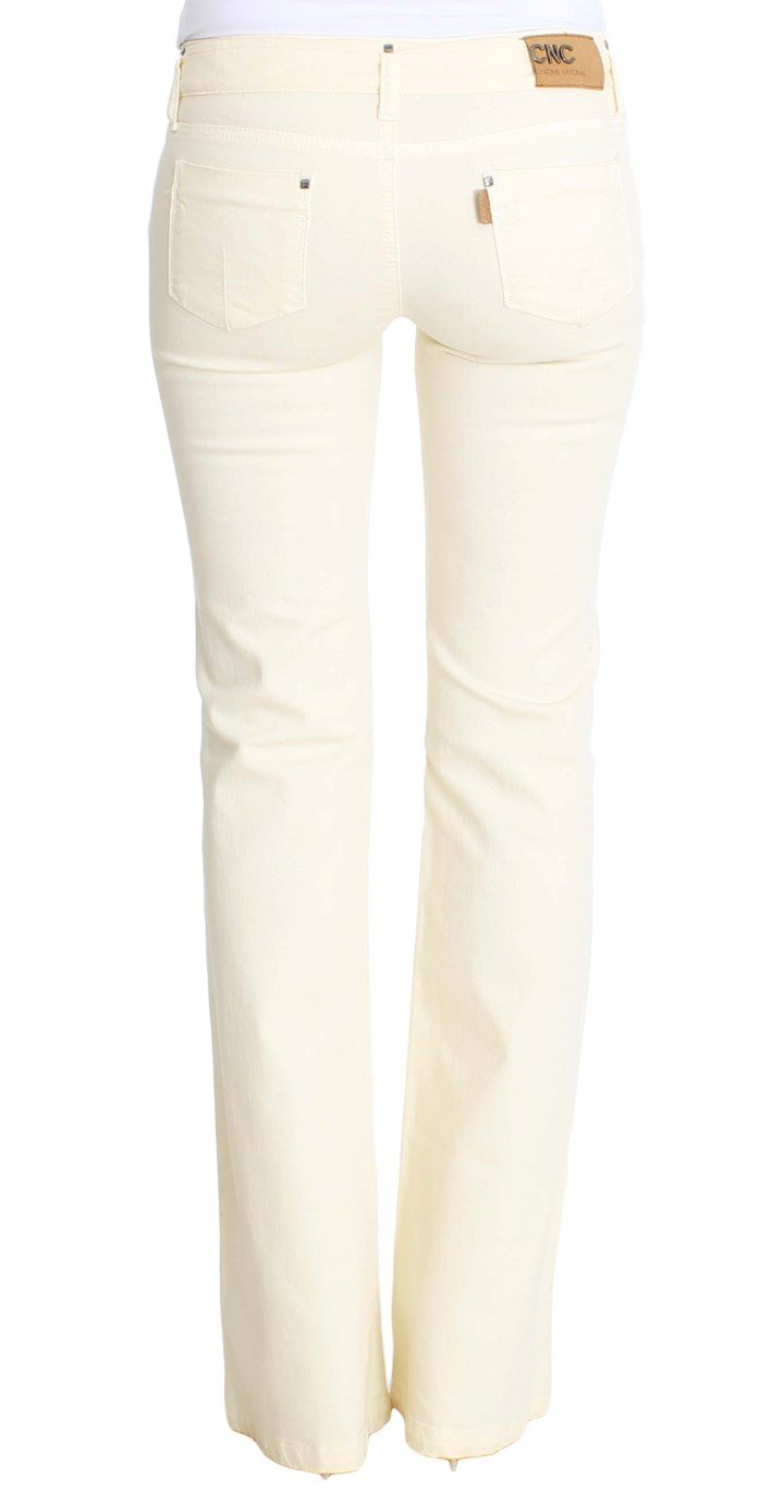 White Cotton Stretch Flare Jeans