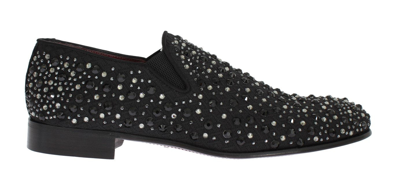 Black Brocade Crystal Strass Loafers
