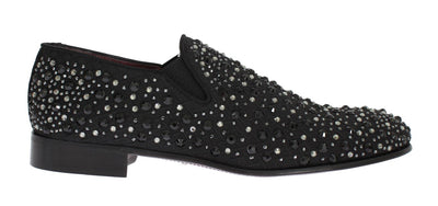 Black Brocade Crystal Strass Loafers