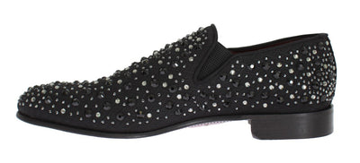Black Brocade Crystal Strass Loafers