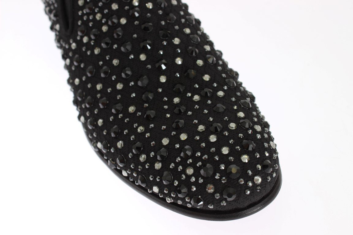 Black Brocade Crystal Strass Loafers