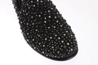 Black Brocade Crystal Strass Loafers