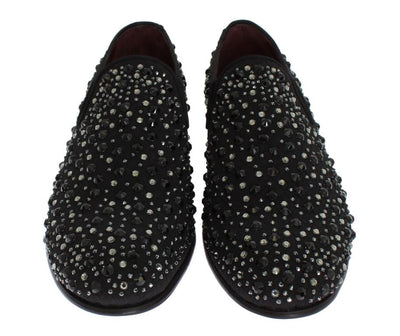 Black Brocade Crystal Strass Loafers