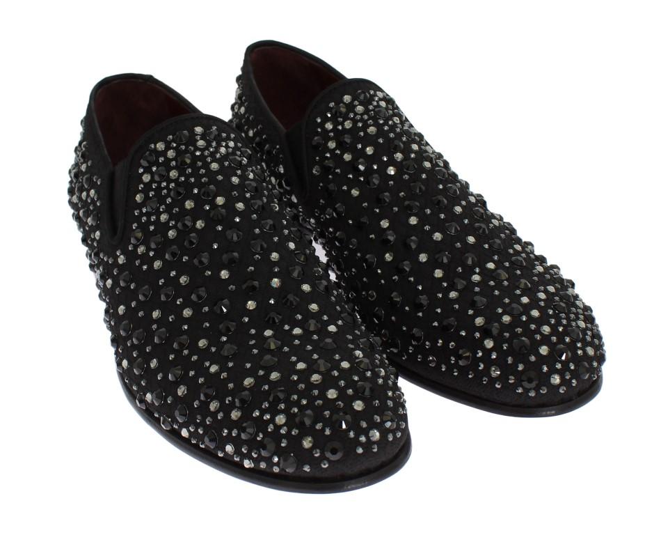 Black Brocade Crystal Strass Loafers