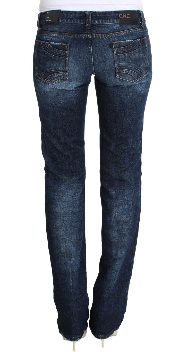 Blue Cotton Torn Regular Fit Jeans
