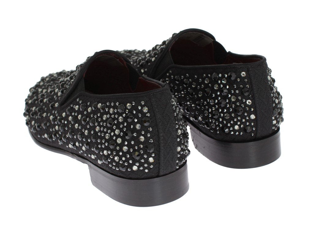 Black Brocade Crystal Strass Loafers