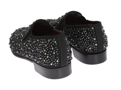 Black Brocade Crystal Strass Loafers