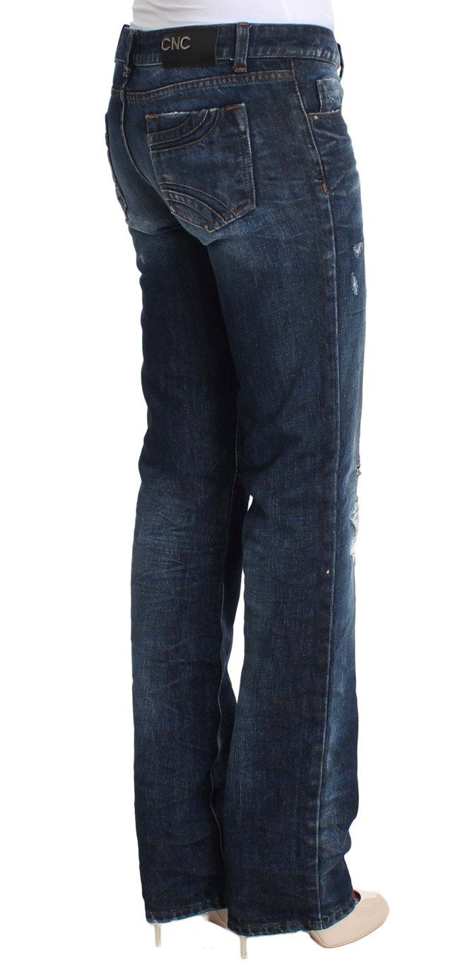 Blue Cotton Torn Regular Fit Jeans