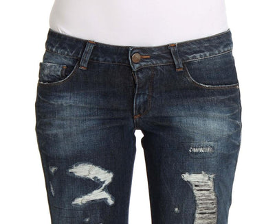 Blue Cotton Torn Regular Fit Jeans