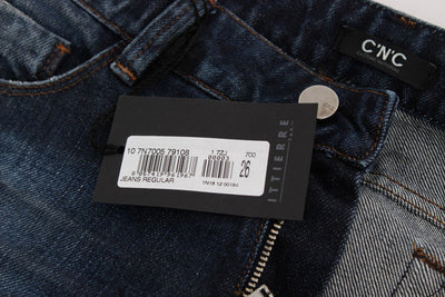 Blue Cotton Torn Regular Fit Jeans