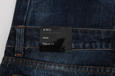 Blue Cotton Torn Regular Fit Jeans