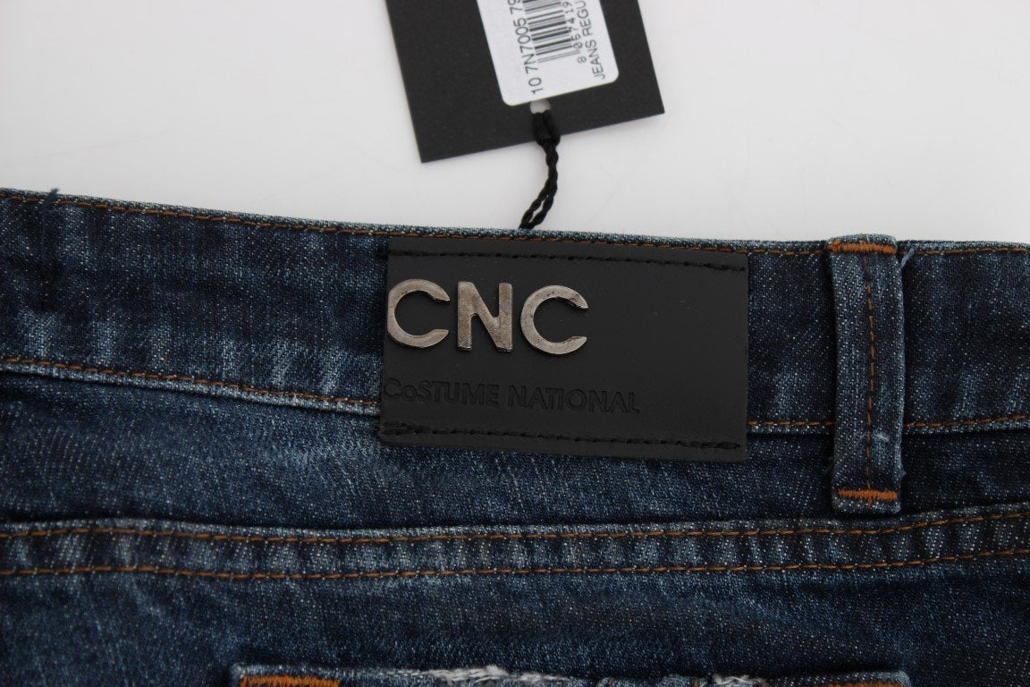 Blue Cotton Torn Regular Fit Jeans