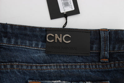 Blue Cotton Torn Regular Fit Jeans