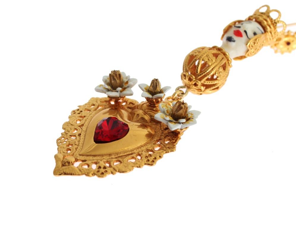 Gold Red Crystal Heart Pupi Doll Dangling Hook Earring
