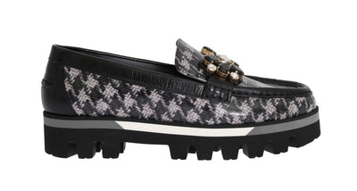 Black Leather Crystal Moccasins Shoes