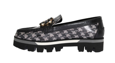 Black Leather Crystal Moccasins Shoes