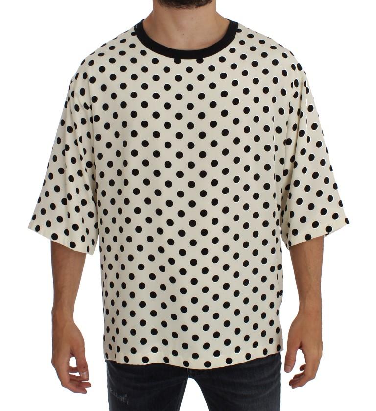 White Black Polka Silk Crewneck T-shirt