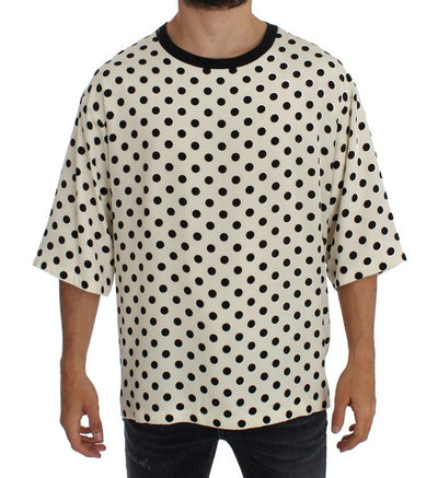 White Black Polka Silk Crewneck T-shirt