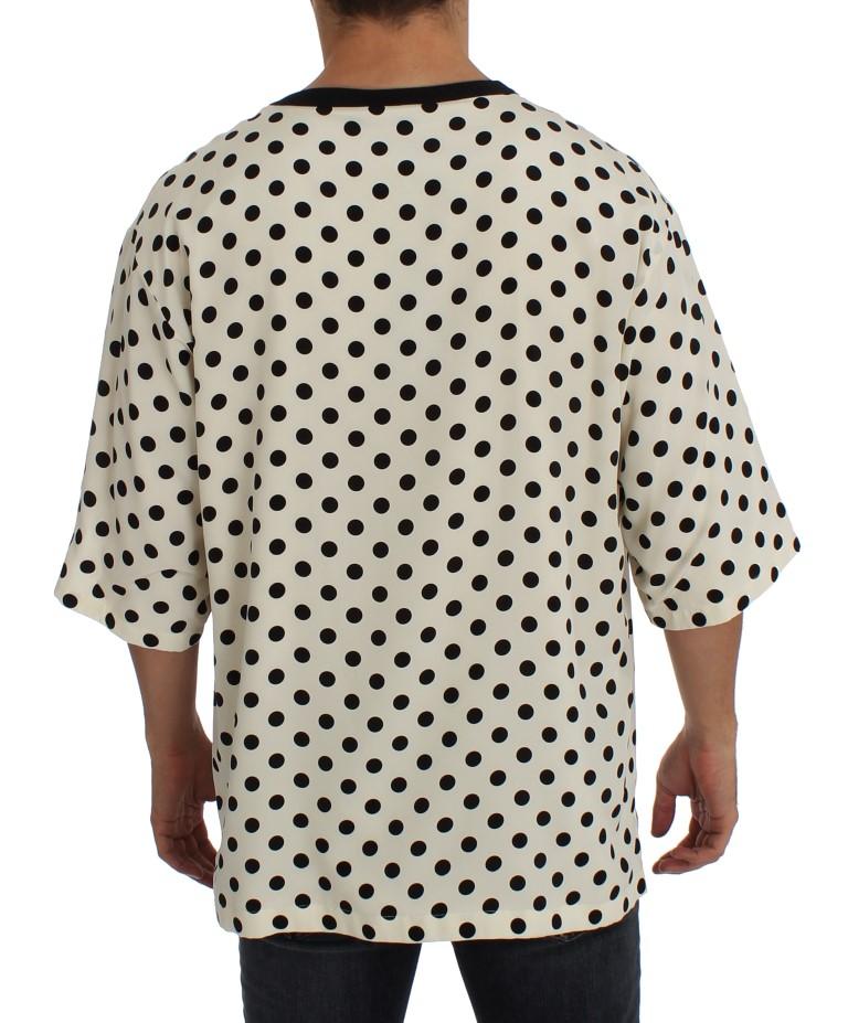 White Black Polka Silk Crewneck T-shirt
