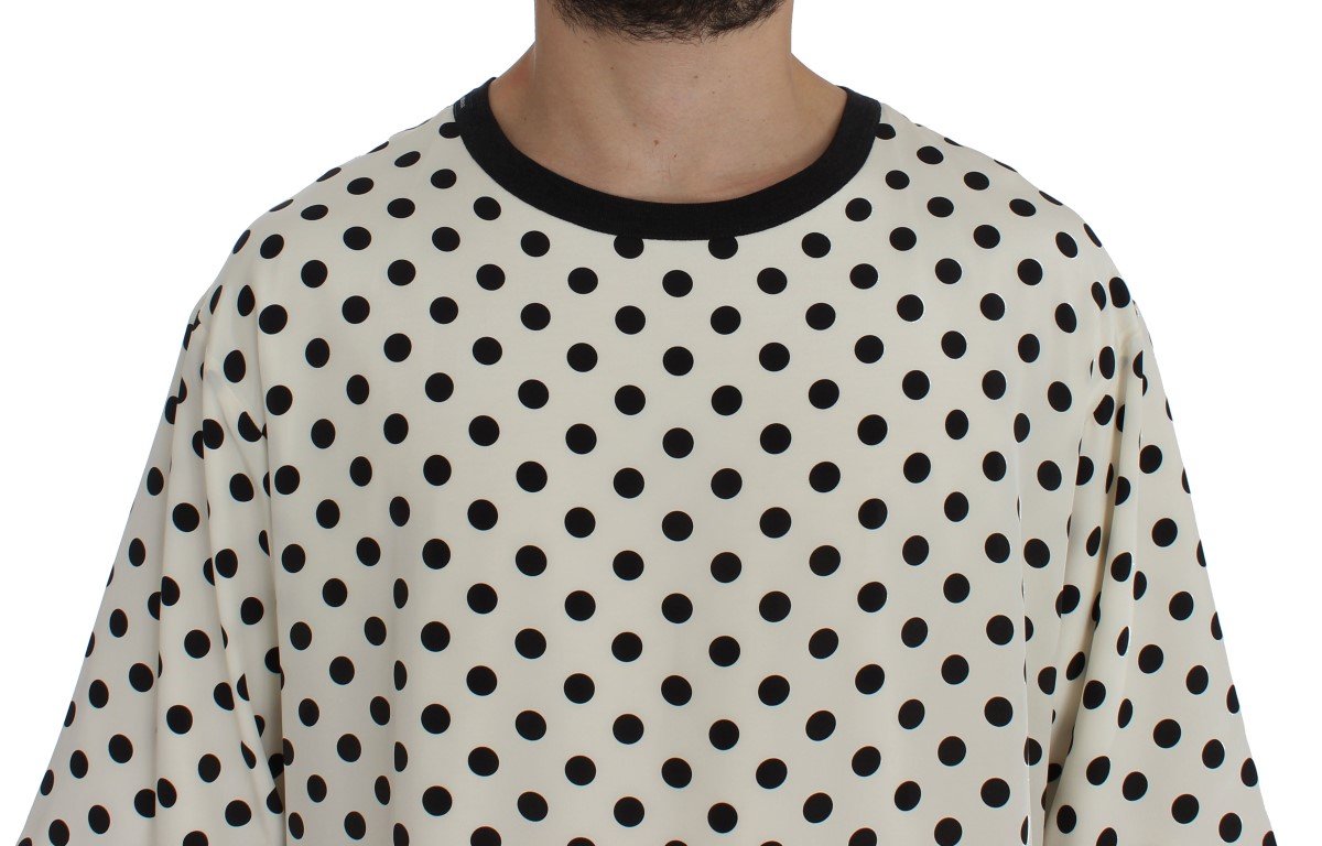 White Black Polka Silk Crewneck T-shirt