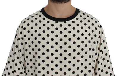White Black Polka Silk Crewneck T-shirt