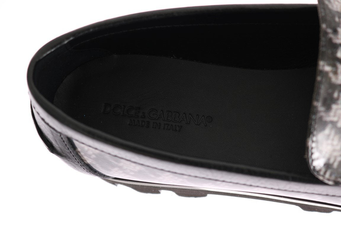Black Leather Crystal Moccasins Shoes