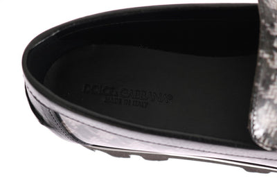 Black Leather Crystal Moccasins Shoes